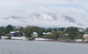 Flatirons blanketed white over Waneka Lake